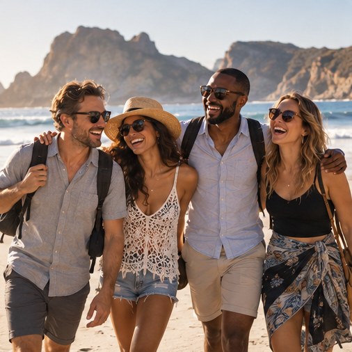 Concept visual of adult friends enjoying a beach adventure